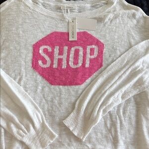 NWT White Sweater with Pink 'SHOP' Design